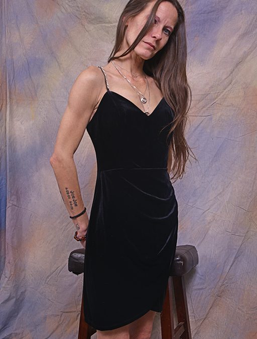 1225230 – Black Spaghetti Strap w/ stones on sleeves