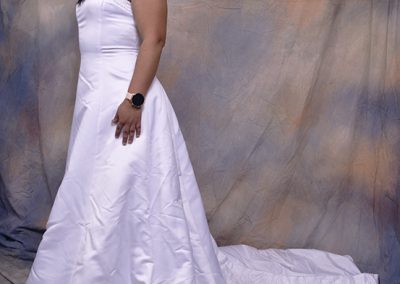 **1125115 – ballgown white split back – Size 10